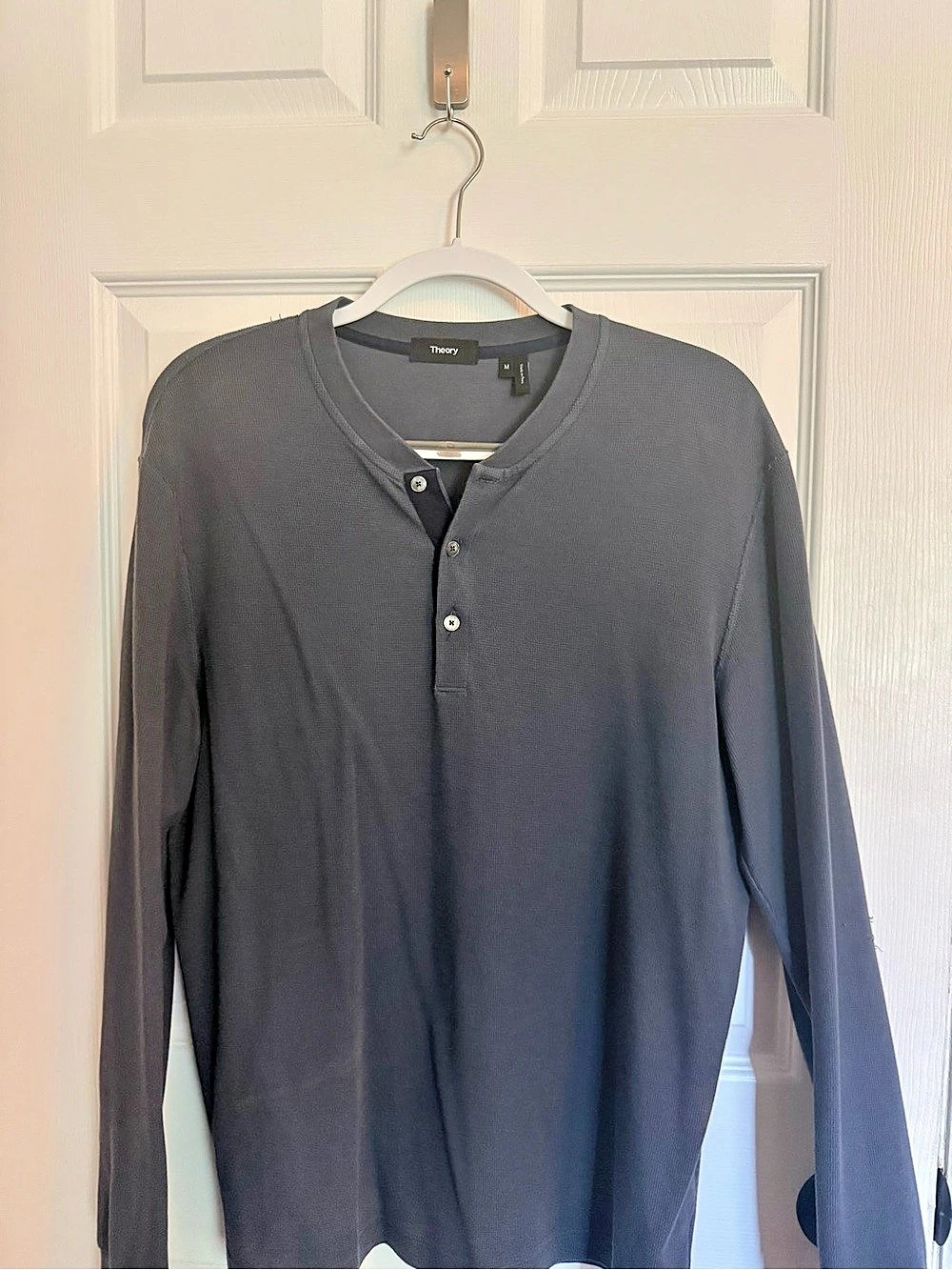 Theory Men's Long Sleeve Henley Navy Medium